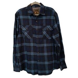 Anchorage Expedition Brand Flannel Men's Blue Plaid Outdoor Long Sleeve Shirt Lg